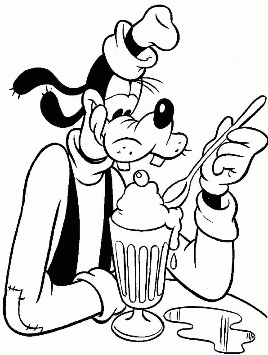 Dibujo de Goofy Comiendo Helado para Colorear