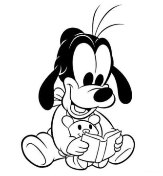 Dibujo de Libro de Lectura Beb Goofy para Colorear