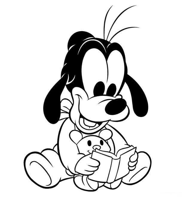 Dibujo de Libro de Lectura Beb Goofy para Colorear