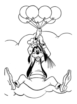 Dibujo de Goofy Volando en Globos para Colorear
