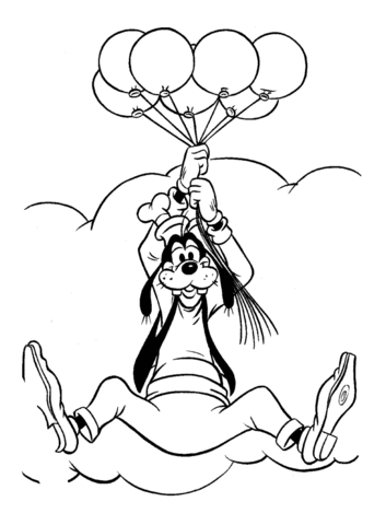 Dibujo de Goofy Volando en Globos para Colorear