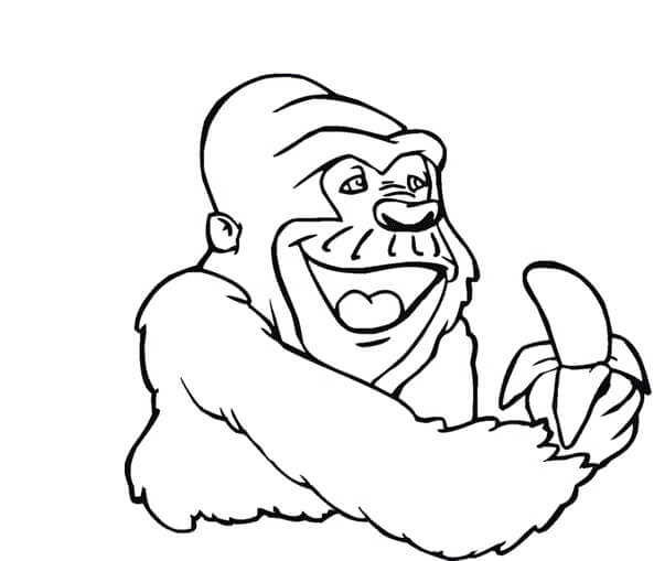 Dibujo de Gorila Sosteniendo Pltano para Colorear