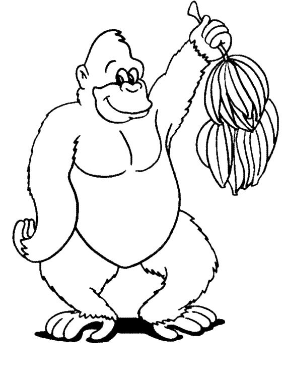Dibujo de Lindo Gorila Tenencia Pltano para Colorear