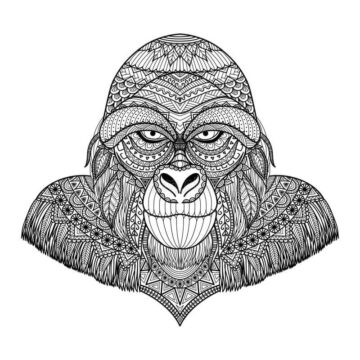 Dibujo de Mandala Cara Gorila para Colorear