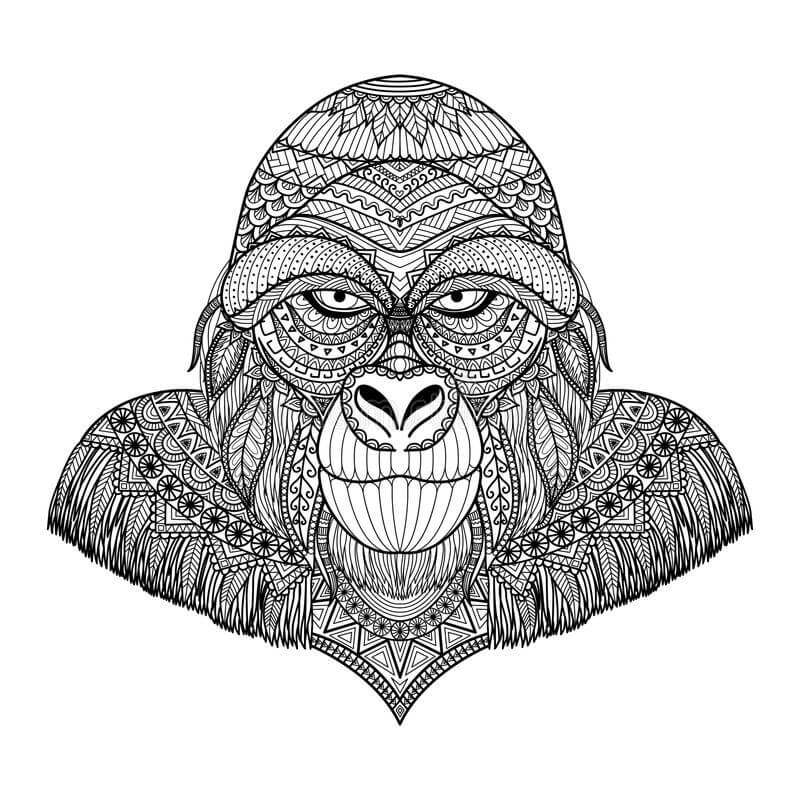 Dibujo de Mandala Cara Gorila para Colorear