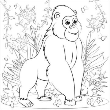 Dibujo de Pequeo Gorila Sonriendo para Colorear