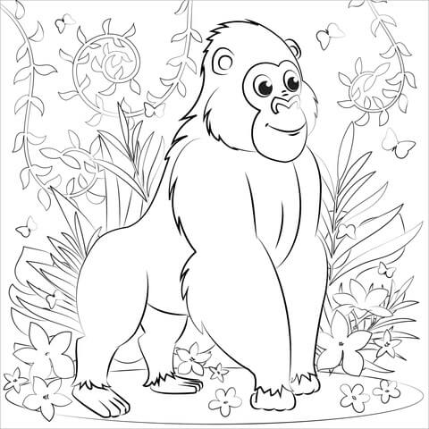 Dibujo de Pequeo Gorila Sonriendo para Colorear