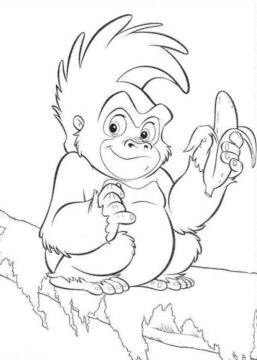 Dibujo de Pltano de Explotacin de Gorila de Dibujos Animados para Colorear