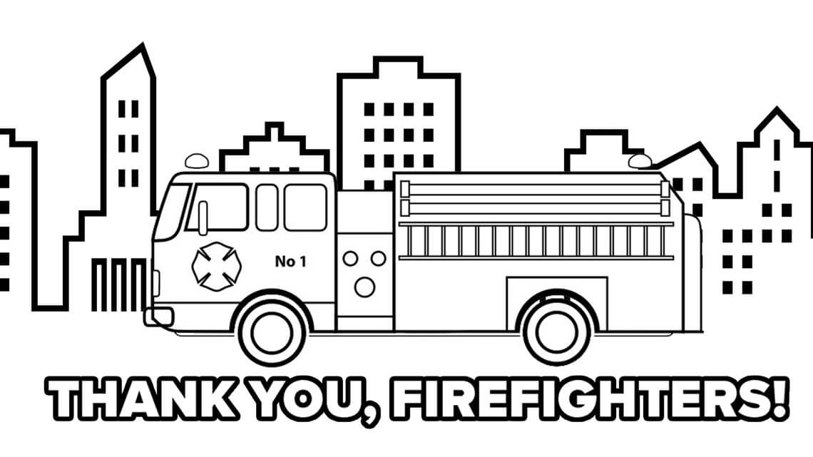 Dibujo de Gracias Bomberos para Colorear