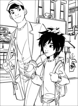 Dibujo de Tadashi y Hiro para Colorear