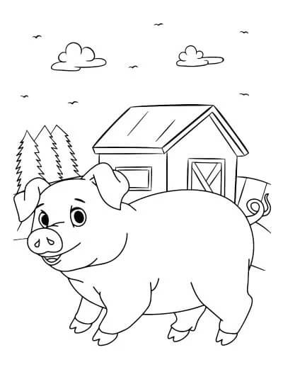 Dibujo de Cerdo en Granero para Colorear