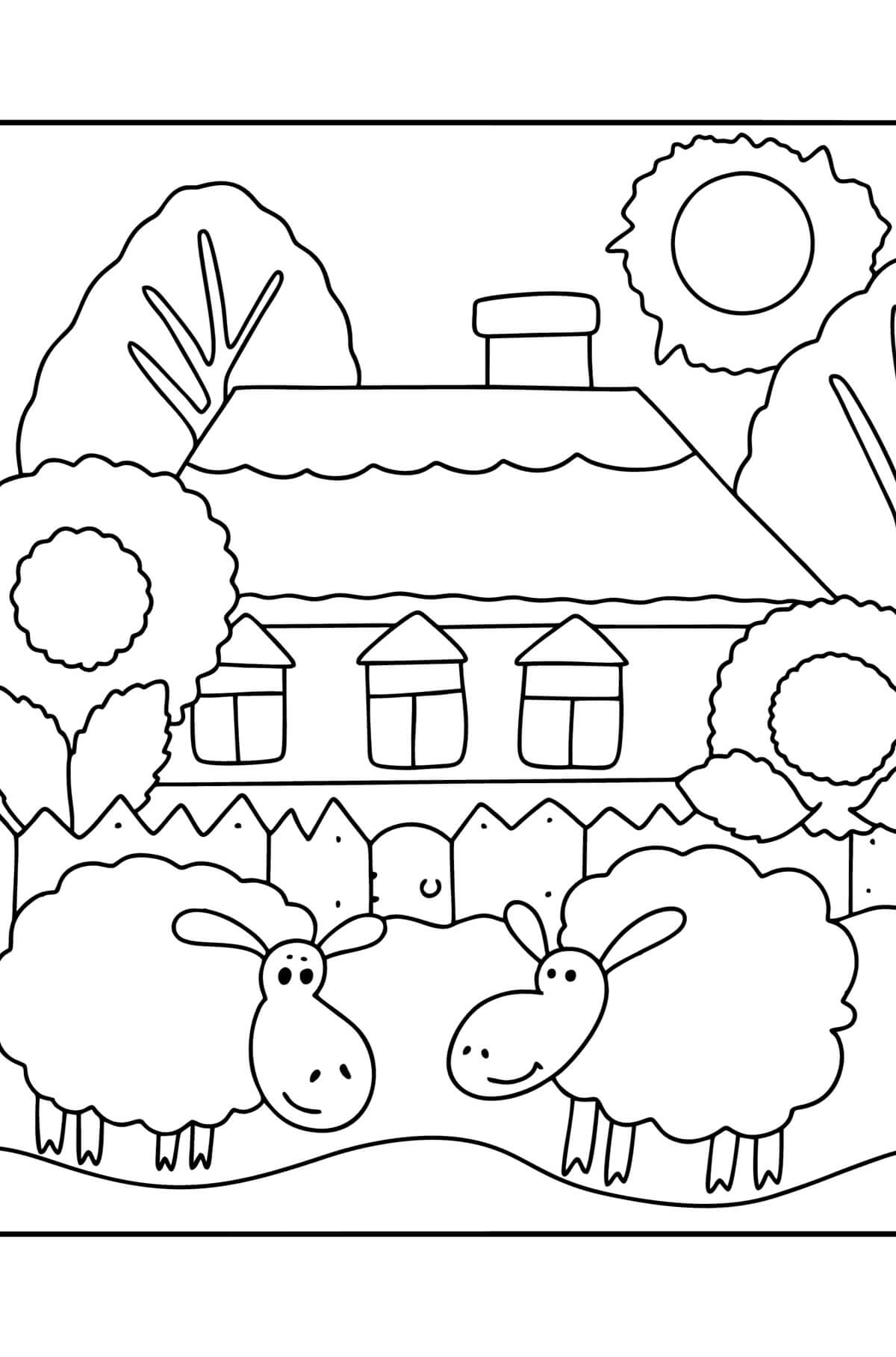 Dibujo de Dos Ovejas en el Granero para Colorear
