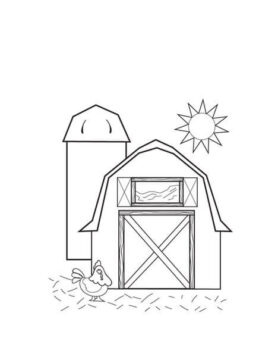 Dibujo de Pollito en Granero para Colorear