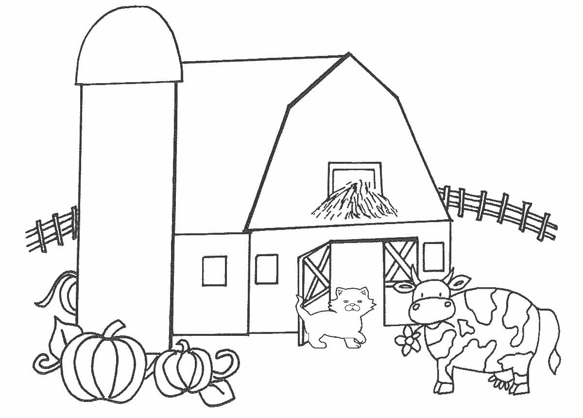 Dibujo de Animales Lindos en una Granja para Colorear