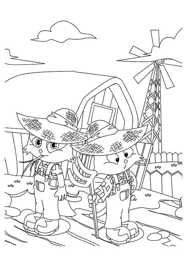 Dibujo de Cultivo de Dos Gatitos de Dibujos Animados para Colorear