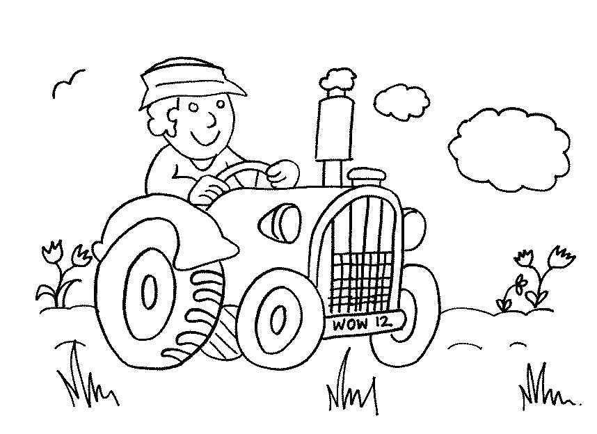 Dibujo de Un Granjero Sentado en un Tractor para Colorear