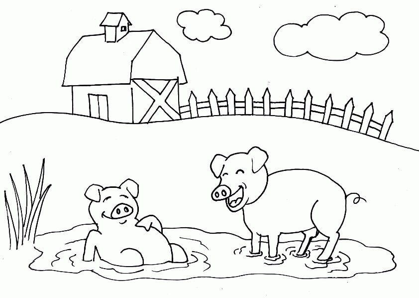 Dibujo de Dos Cerdos en la Granja para Colorear