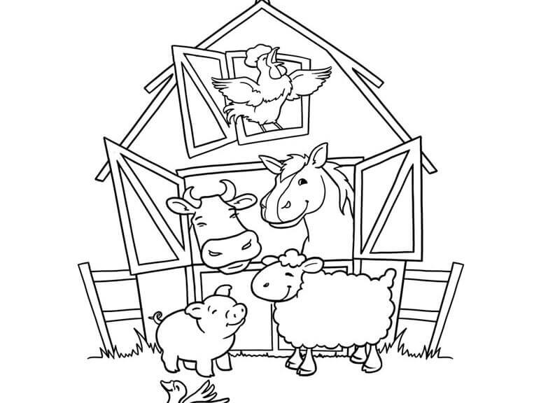 Dibujo de Granja Sonriente para Colorear