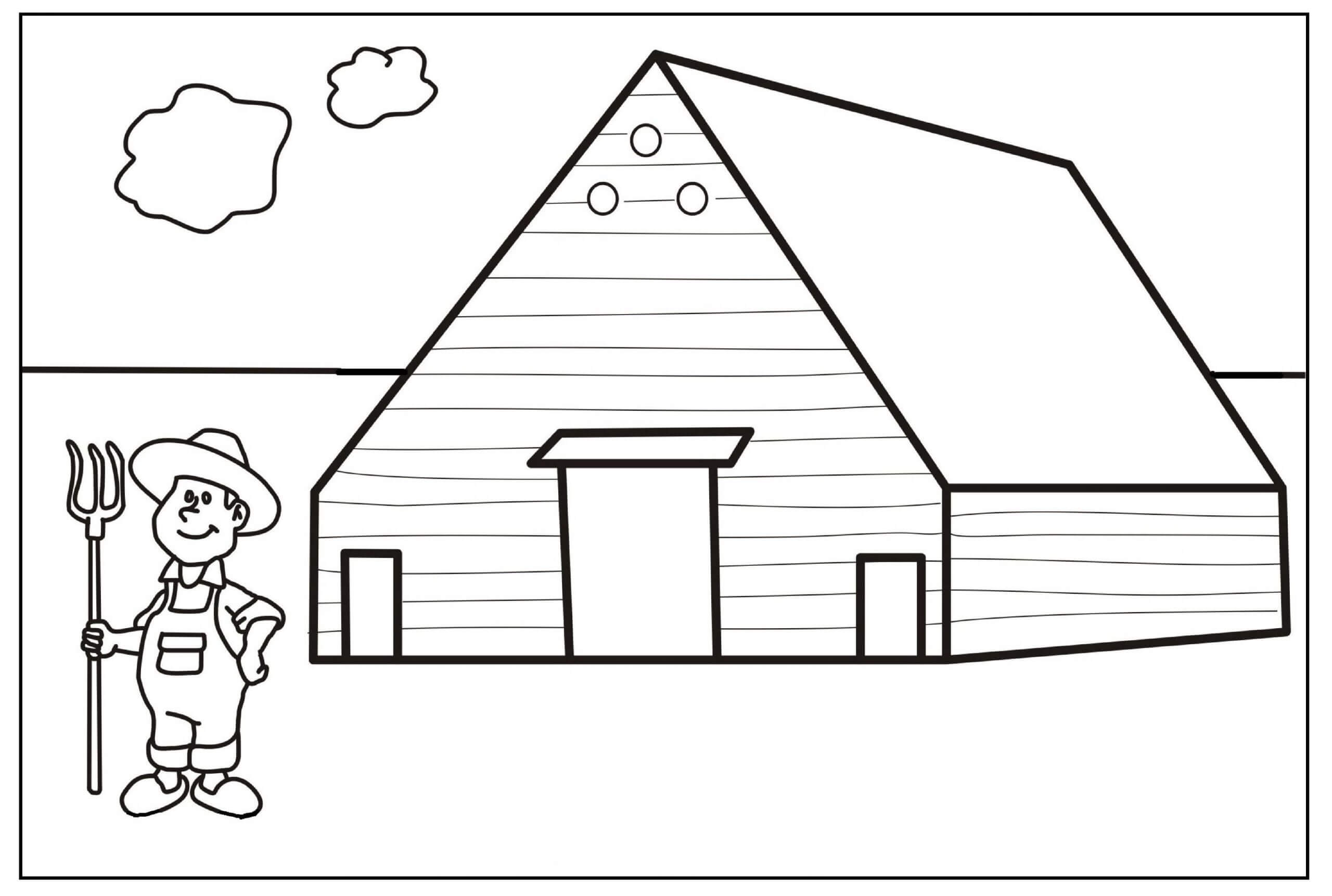 Dibujo de Granjero y Casa para Colorear