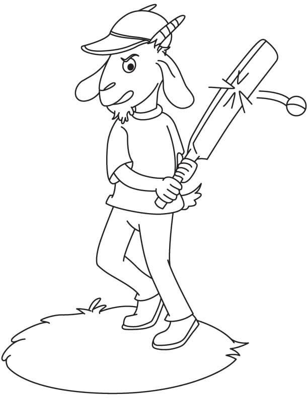 Dibujo de Cabra Jugando Cricket para Colorear