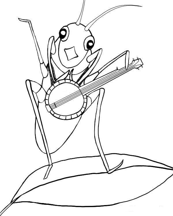 Dibujo de Grillo Tocando la Guitarra para Colorear