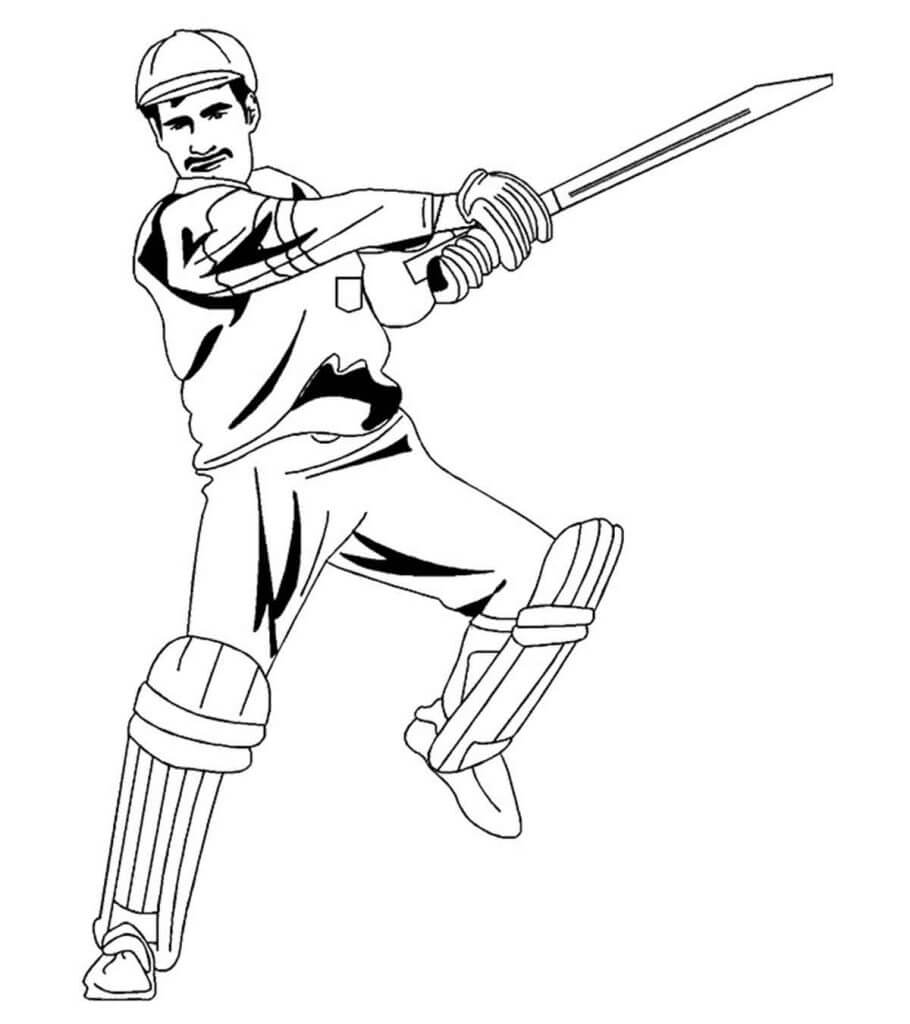 Dibujo de Hombre Jugando a Cricket para Colorear