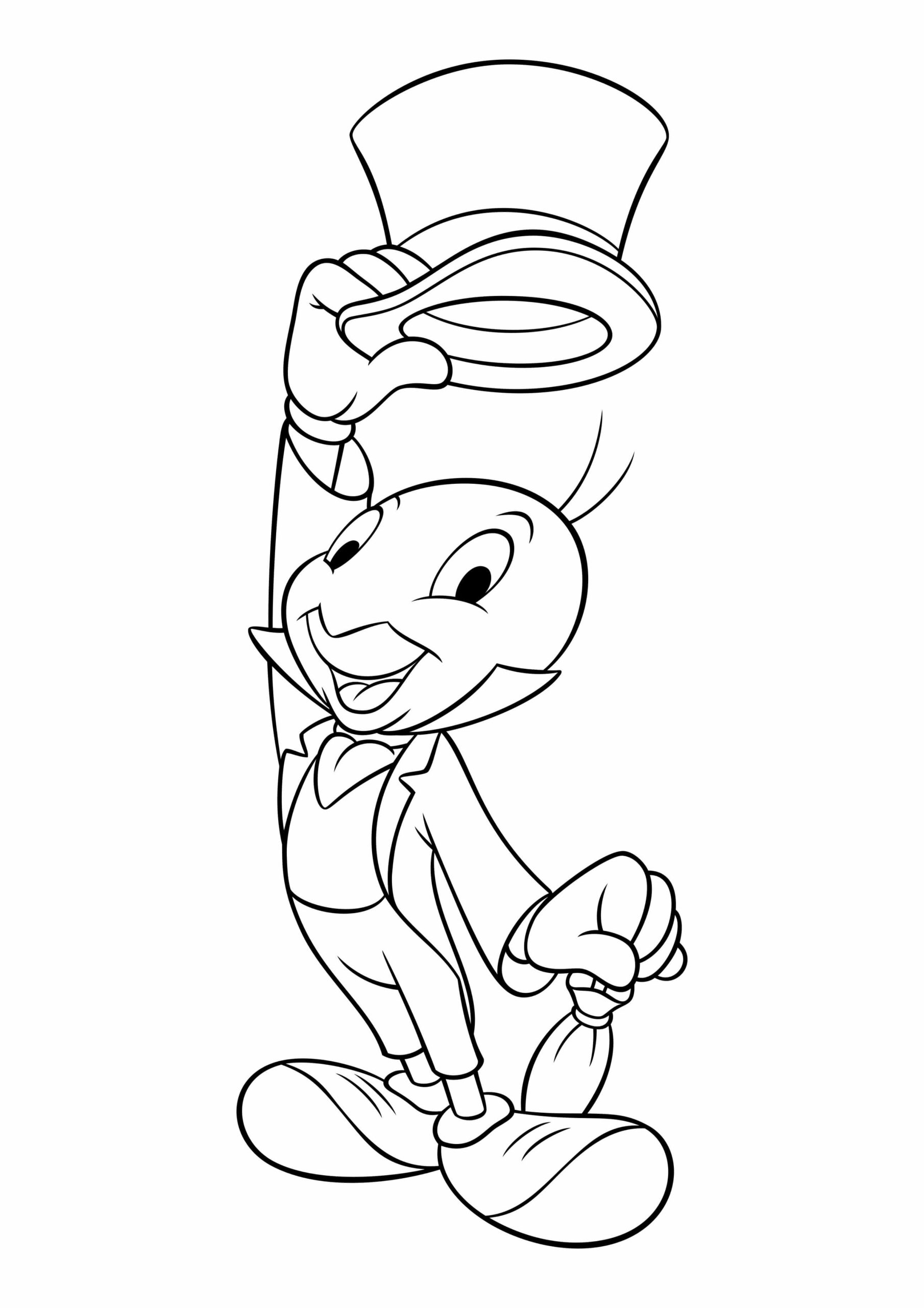 Dibujo de Jiminy Grillo Levant el Sombrero Scaled para Colorear