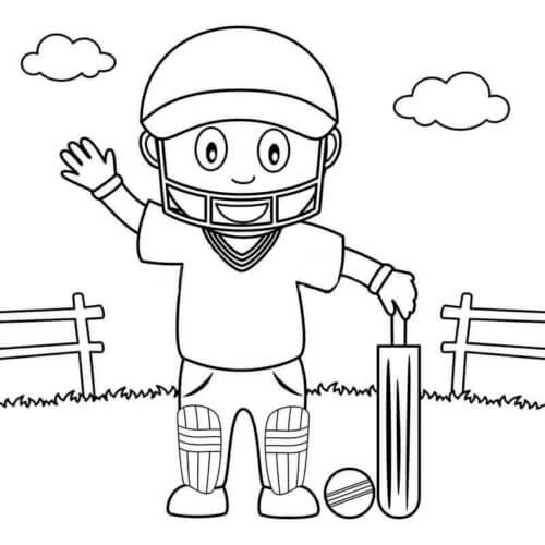 Dibujo de Nio Jugando Cricket para Colorear