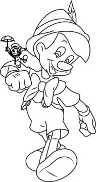 Dibujo de Pinocchio con Jiminy Grillo para Colorear