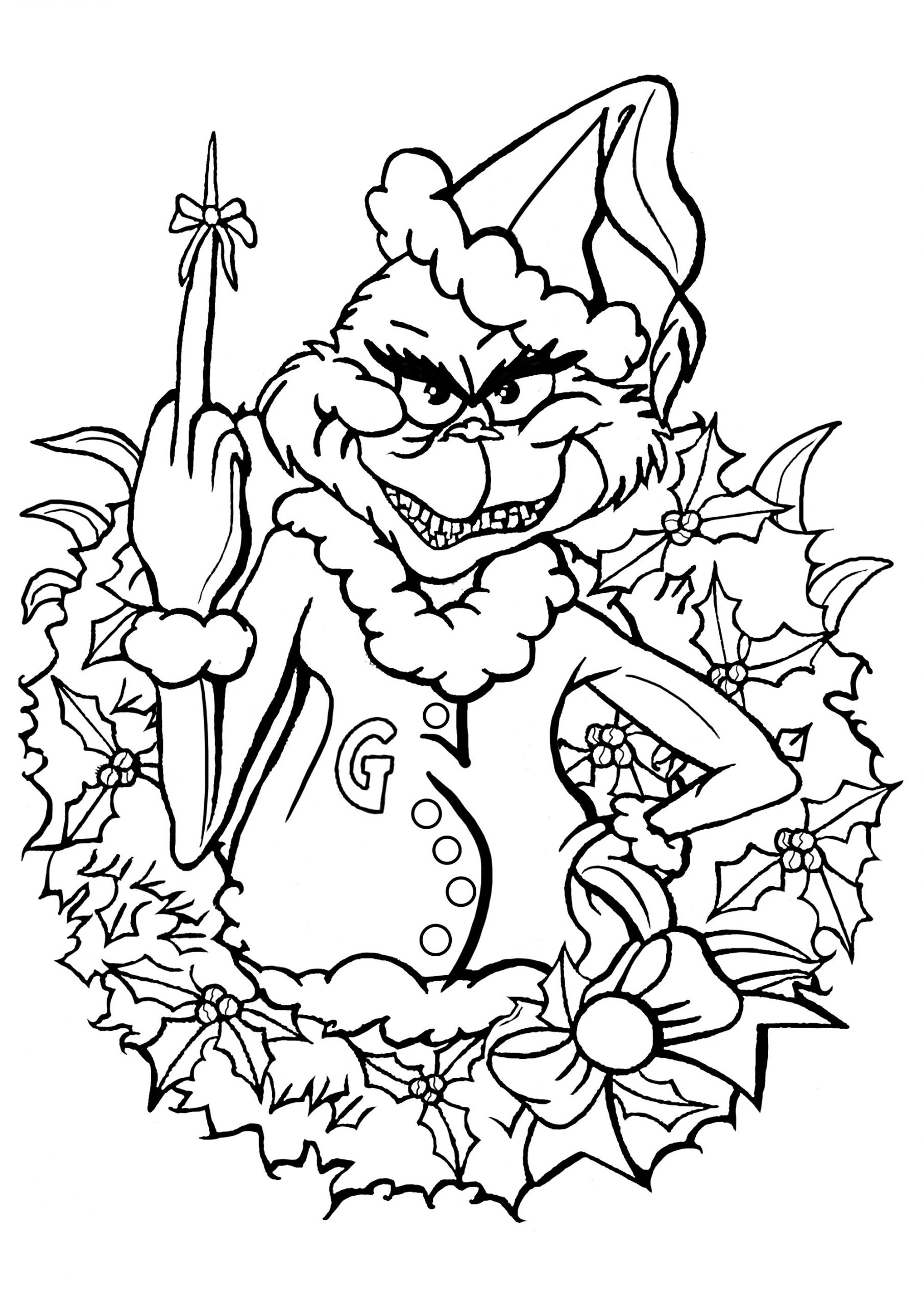 Dibujo de Grinch Aterrador con Corona para Colorear