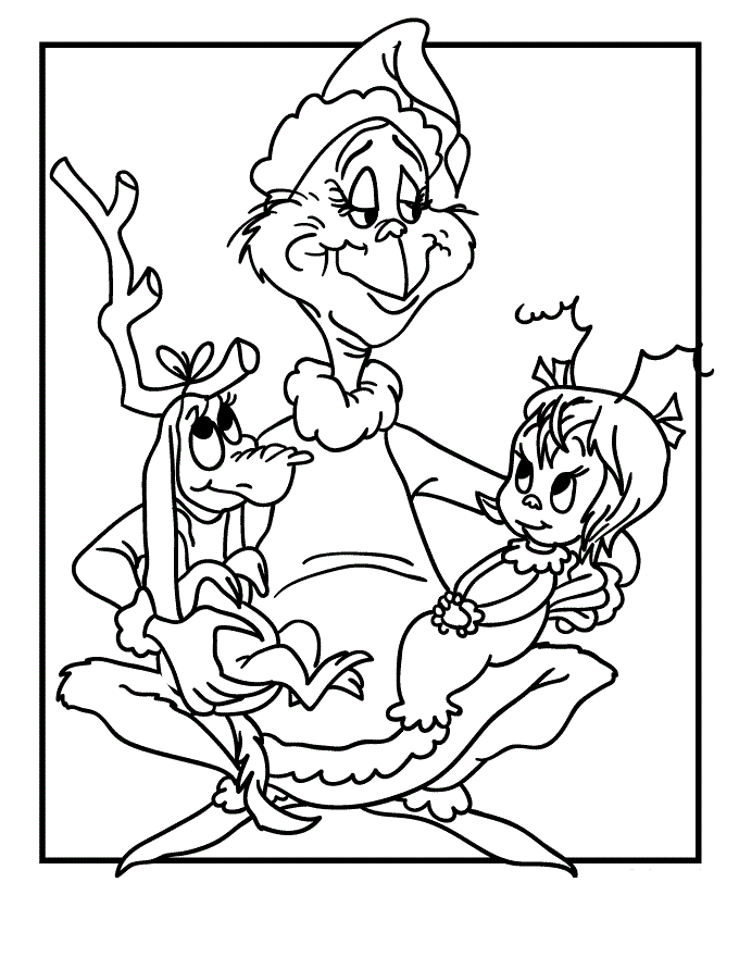 Dibujo de Grinch con Cindy Lou Quien y Max para Colorear
