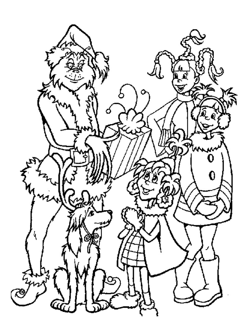 Dibujo de Grinch Dando Regalos a los niños para Colorear