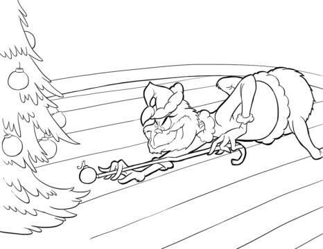 Dibujo de Grinch Jugando con Decoraciones para Colorear