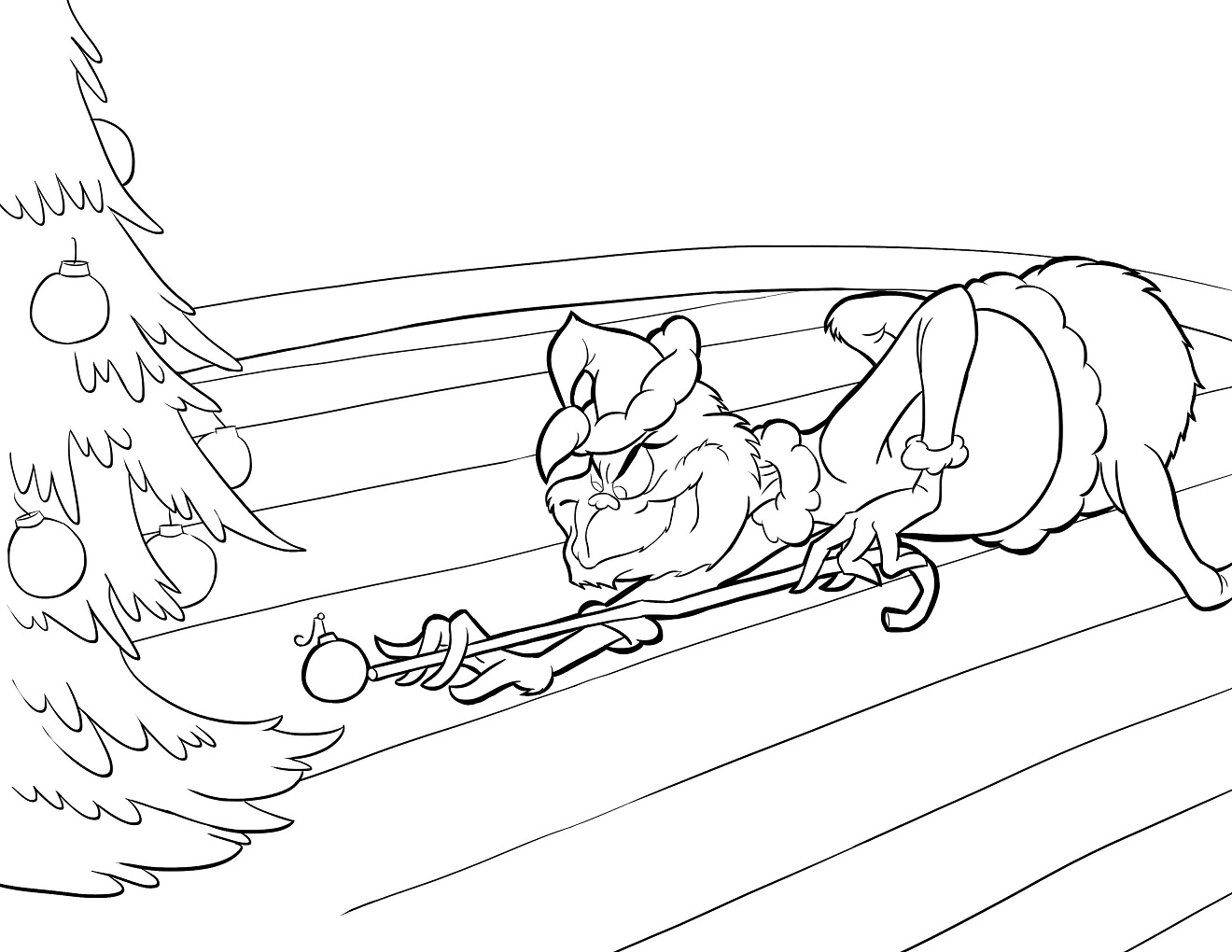 Dibujo de Grinch Jugando con Decoraciones para Colorear