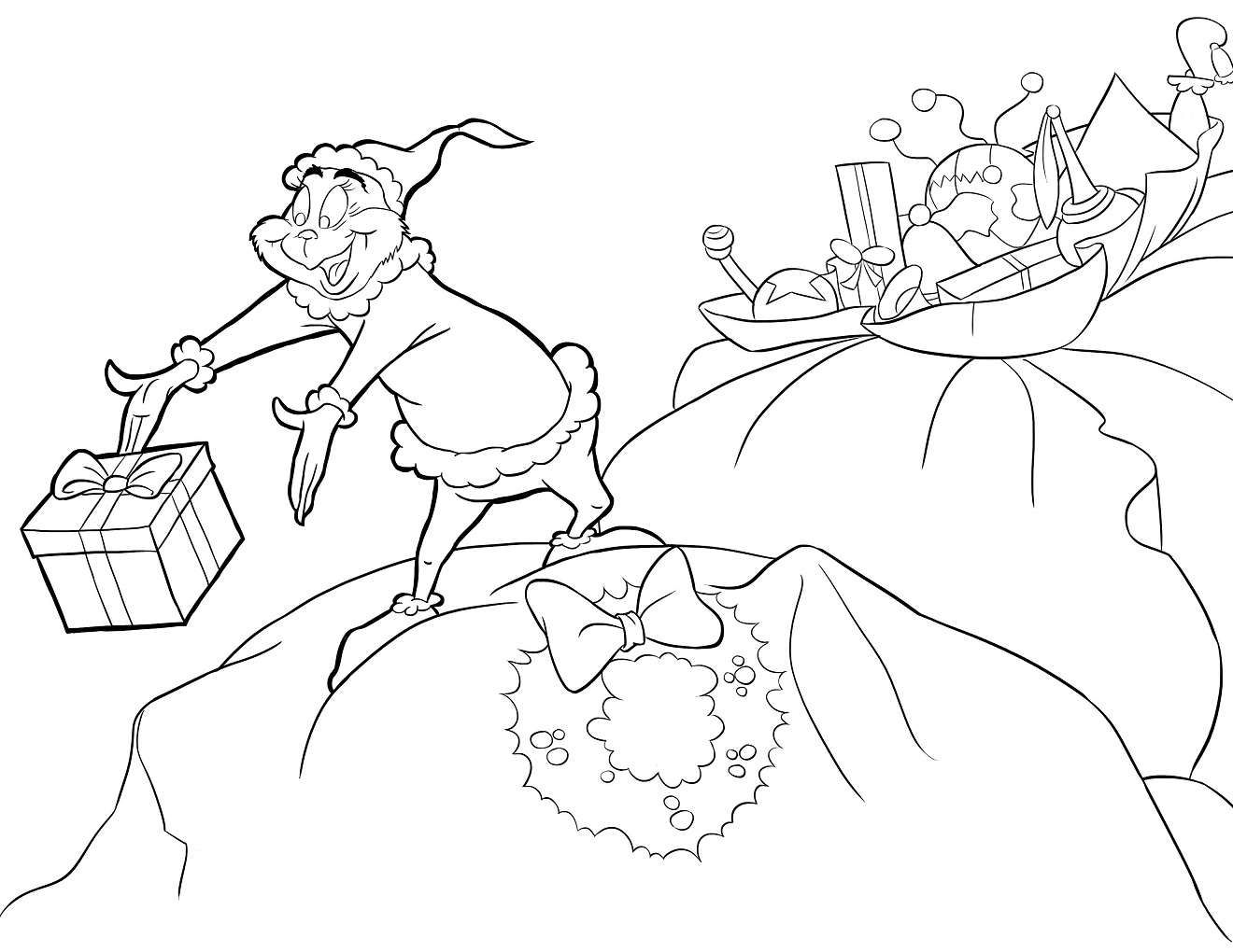 Dibujo de Regalo de Lanzamiento de Grinch para Colorear