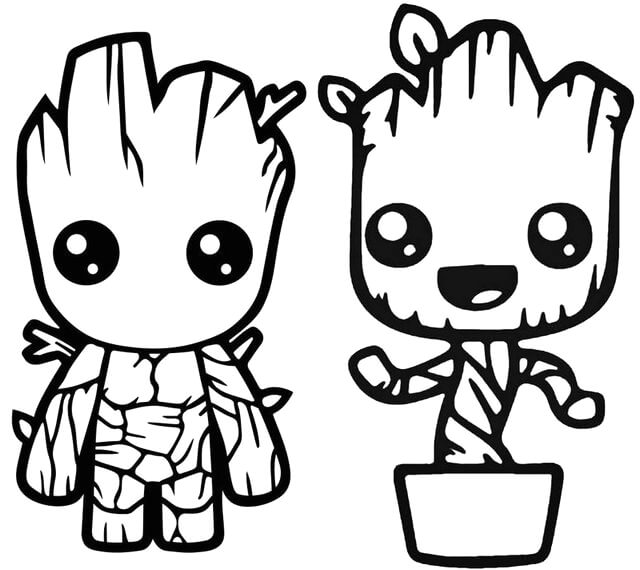 Dibujo de Dos Bebs Groot para Colorear