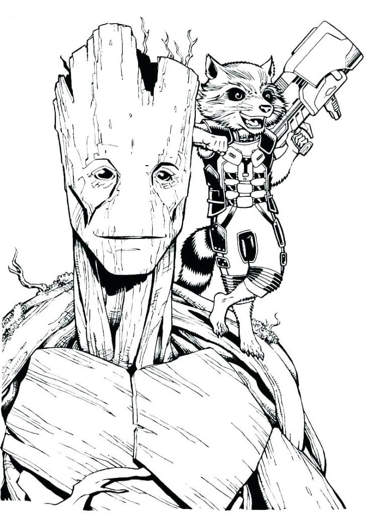 Dibujo de Groot con Rocket para Colorear