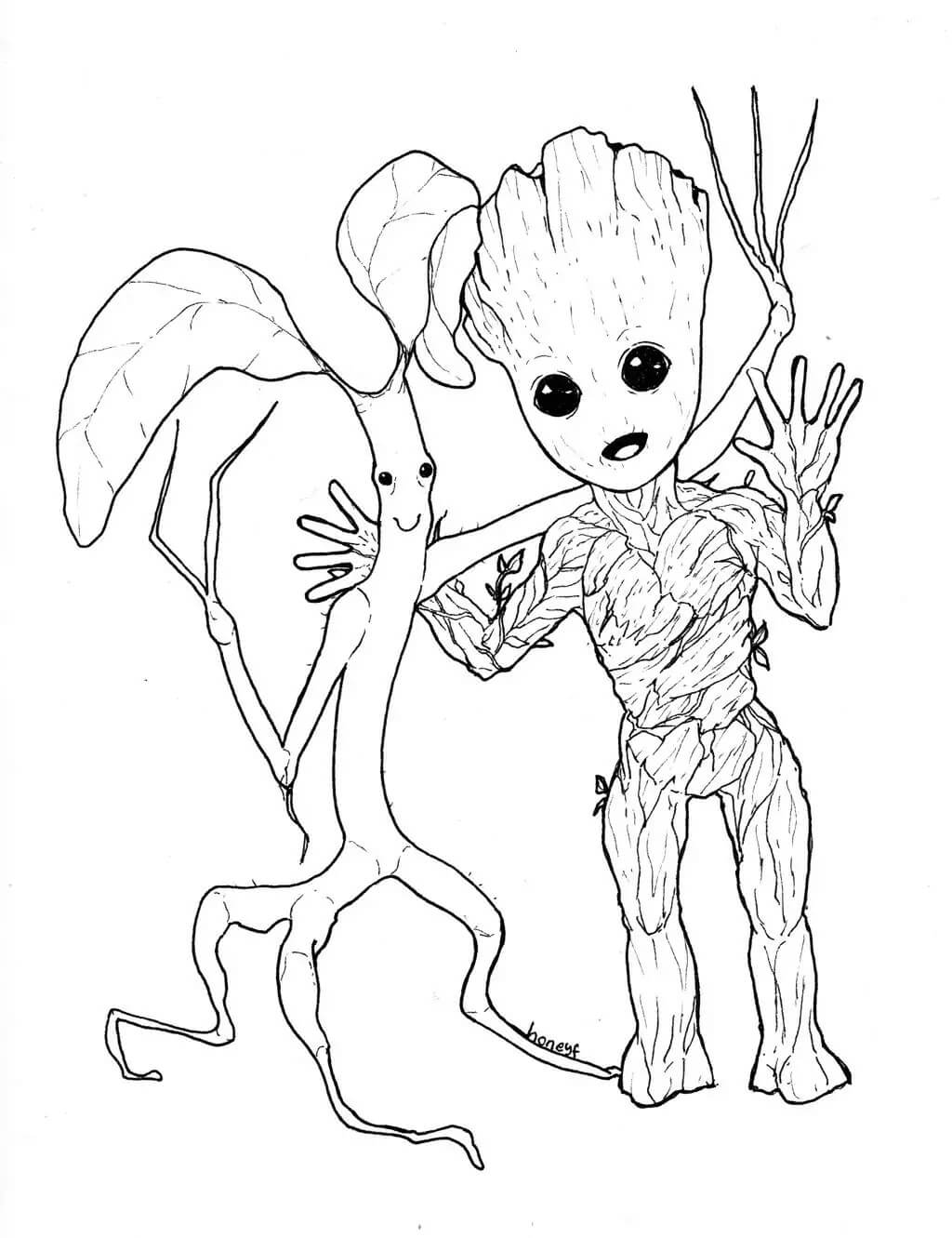 Dibujo de Groot y Amigo para Colorear