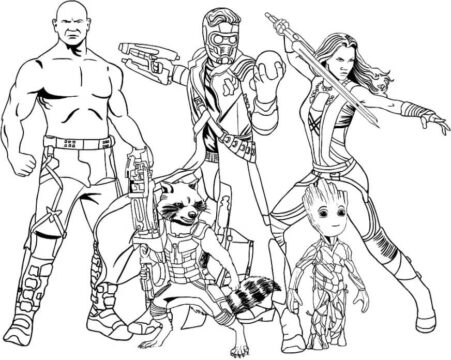 Dibujo de Groot y el Equipo de Guardianes de la Galaxia para Colorear