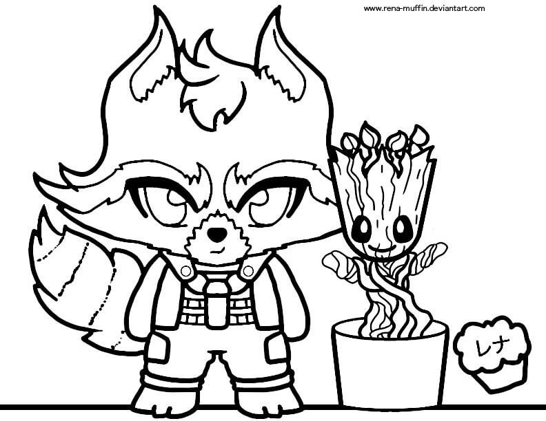 Dibujo de Rocket y Beb Groot para Colorear