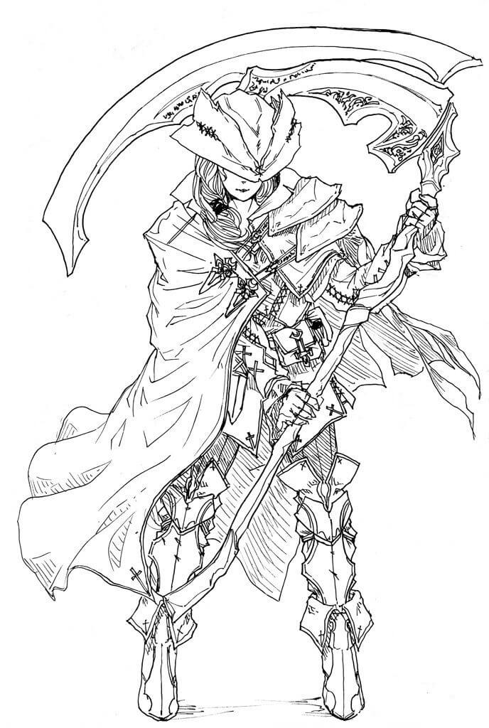 Dibujo de Combatiente con Guadana para Colorear