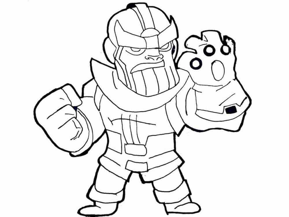Dibujo de Chibi Lindo Thanos Usando Guante Infinito para Colorear