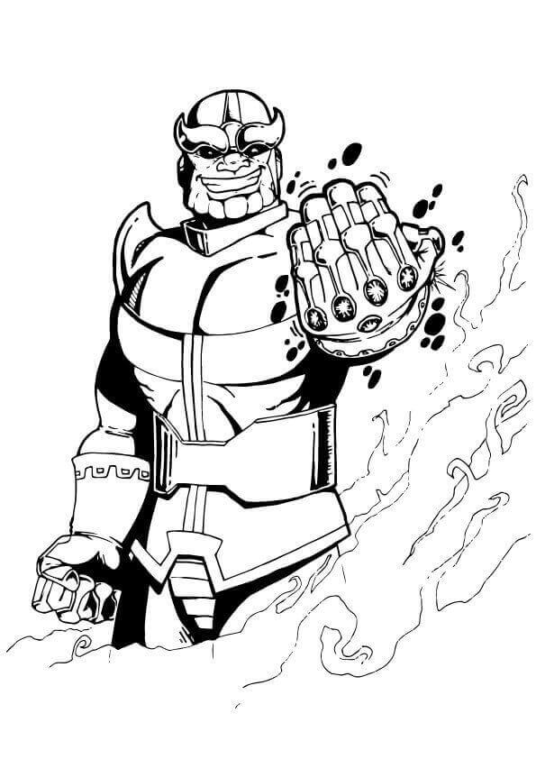 Dibujo de Divertido Thanos con Infinity Gauntlet para Colorear