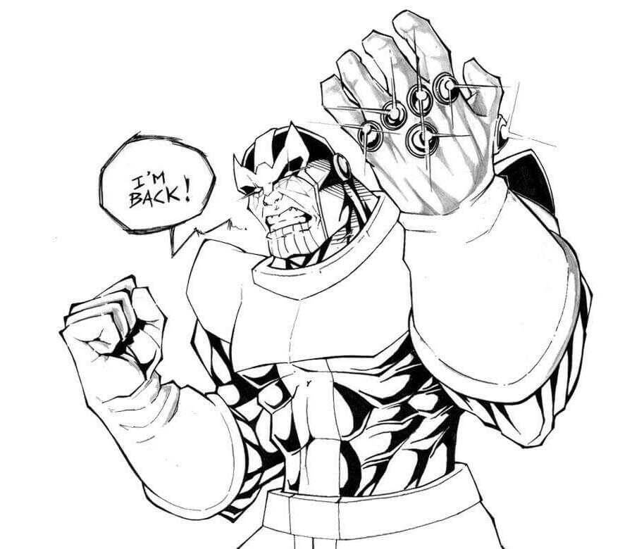 Dibujo de Guerrero Thanos con Infinity Gauntlet para Colorear