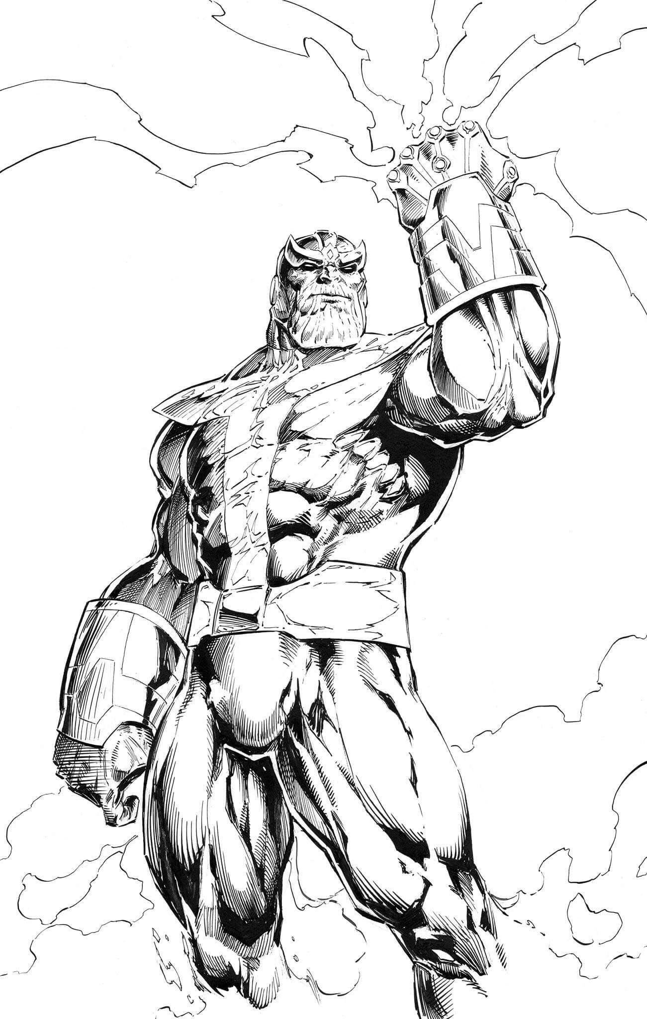 Dibujo de Power Thanos con Infinity Gauntlet para Colorear
