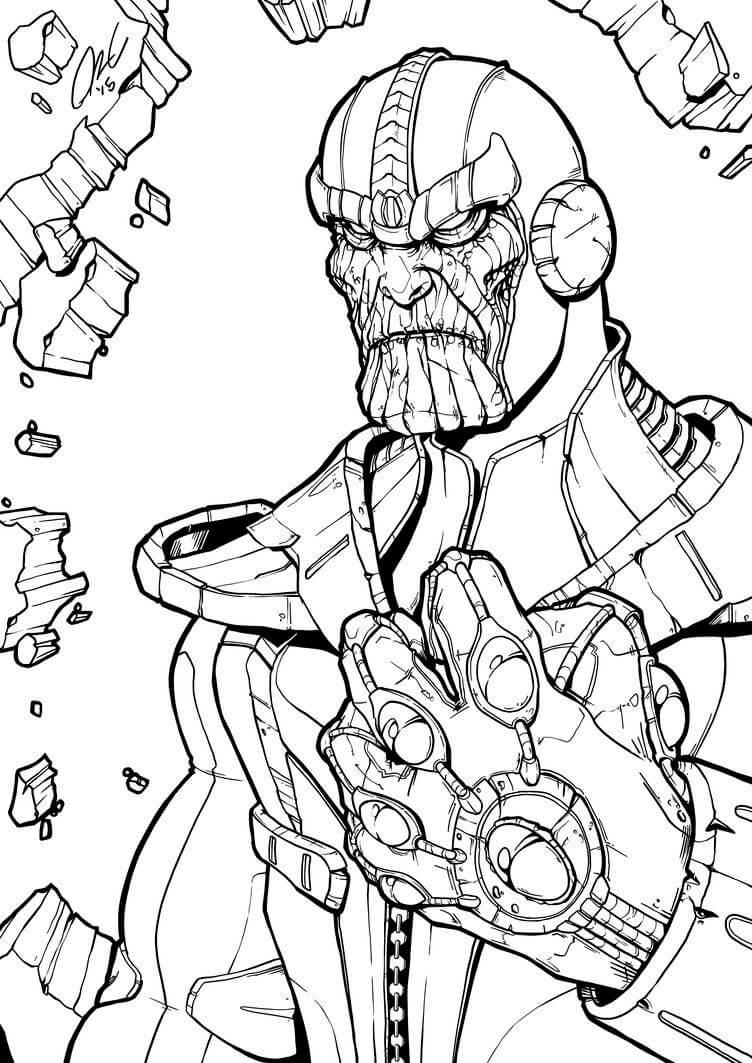 Dibujo de Thanos Aterrador con Guantelete Infinito para Colorear