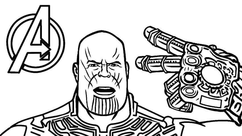 Dibujo de Thanos Divertido con Guantelete del Infinito para Colorear