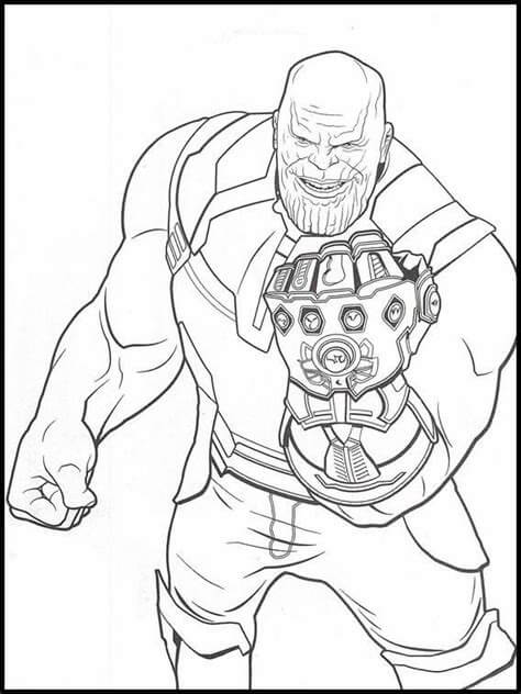 Dibujo de Thanos Feliz con Guantelete del Infinito para Colorear