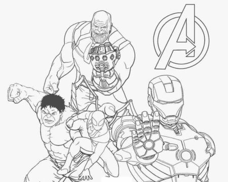 Dibujo de Thanos con Infinity Gauntlet Pelea con Hulk Iron Man para Colorear