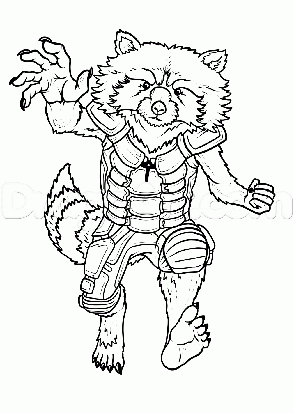 Dibujo de Armadura Mapache Cohete para Colorear